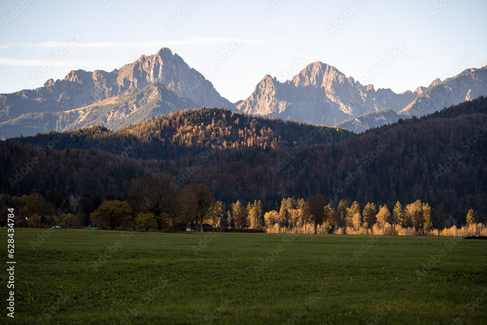 Morning views on Alps mountains in Schwangau Fussen Germany on autumn morning