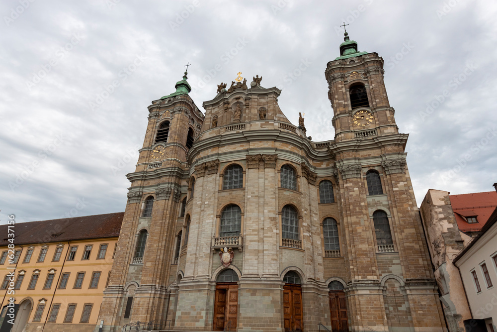Facade of Saint Martin's Basilica in Weingarten. Former main church of Weingarten abbey