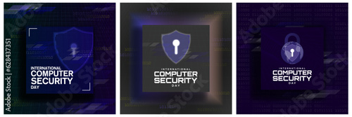 Set of International Computer Security Day Posters. Cyber Security concept .Vector Illustration. EPS 10.