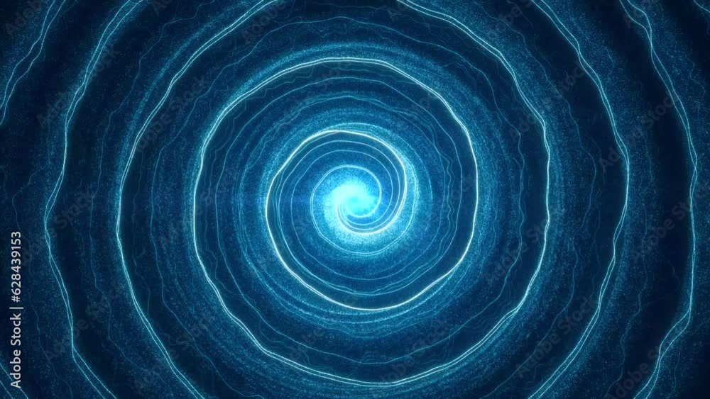 abstract surreal animated glowing blue spinning vortex spiral backdrop, 4k seamless loop background