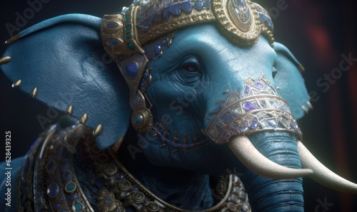 The majestic anthropomorphic elephant stands tall, donning powerful military armor.