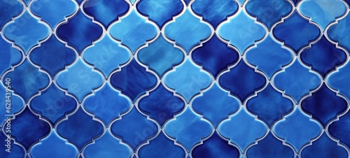 Abstract blue geometric moroccan marrakech tiles wallpaper texture background banner pattern -Vintage retro concrete stone ceramic cement tiles wall (Generative Ai)