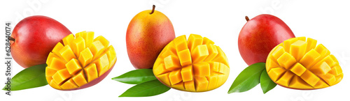 Set of delicious mango fruits, cut out