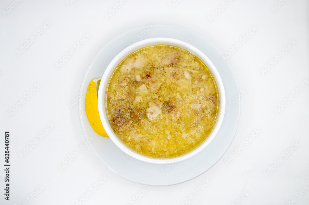 delicious chicken soup white background