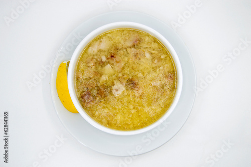 delicious chicken soup white background
