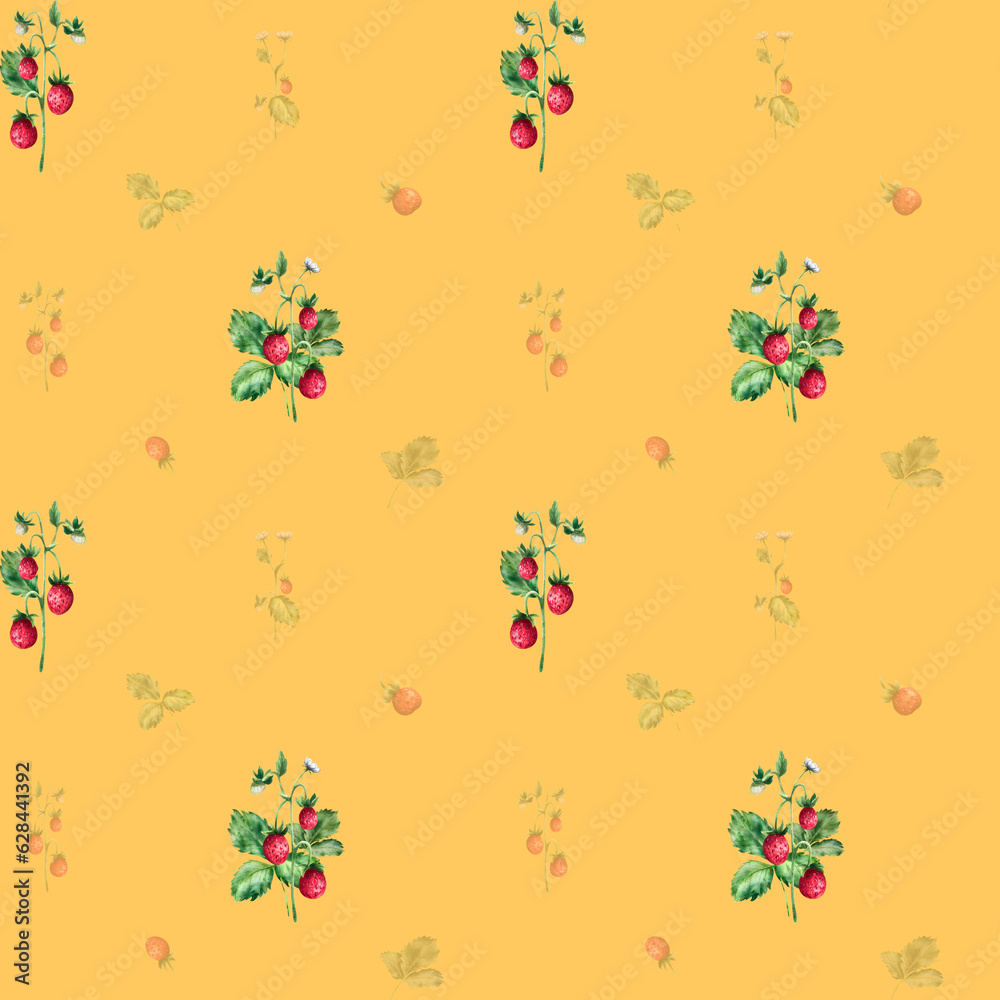 Obraz premium Strawberry pattern in watercolor. Hand-drawn watercolor illustration.