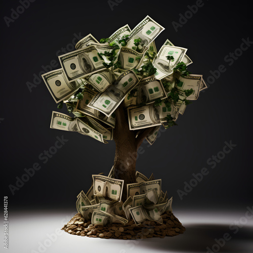 Money tree, tree with banknotes, tree with money leaves