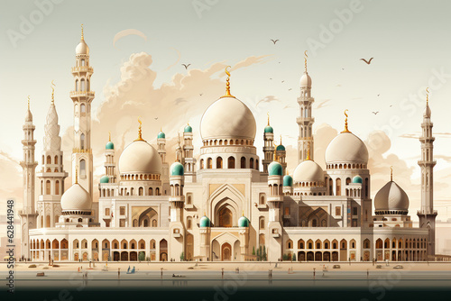 the unique elements and design of different mosques from various regions and historical periods, highlighting the diversity and beauty of mosque architecture. Generative AI photo