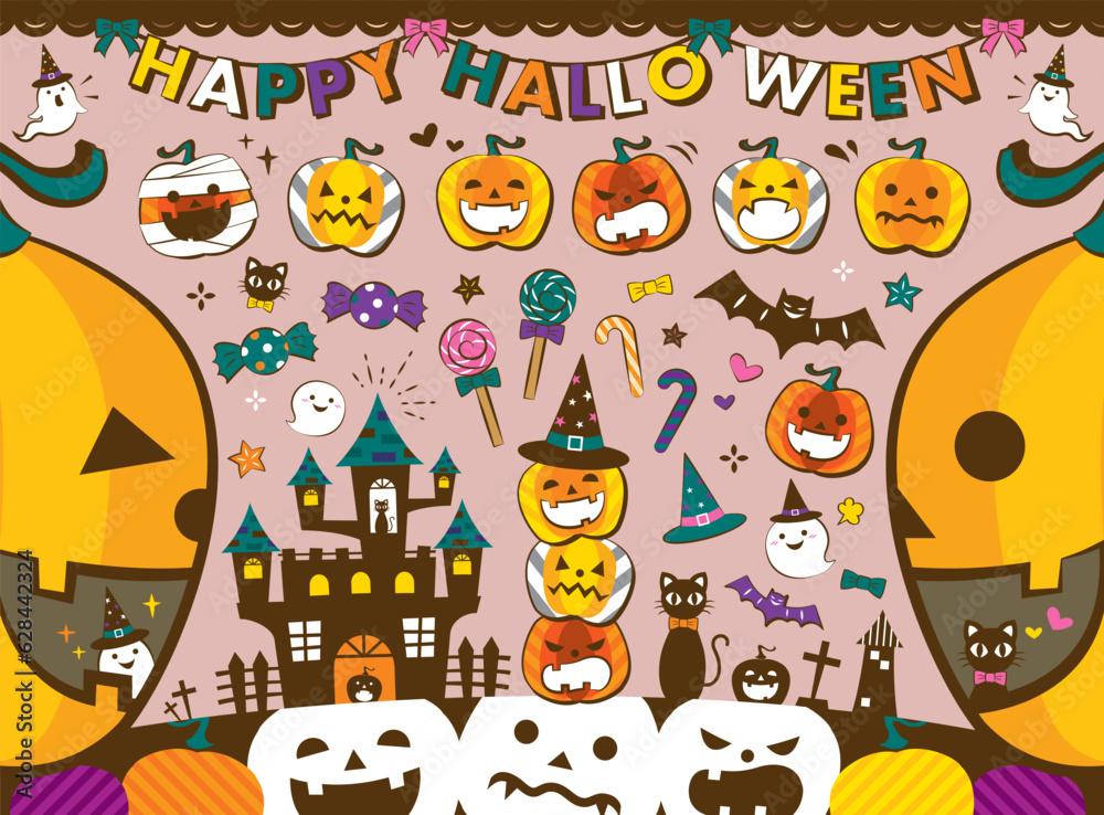 Fototapeta premium 色々なカボチャのハロウィンイラストセット 