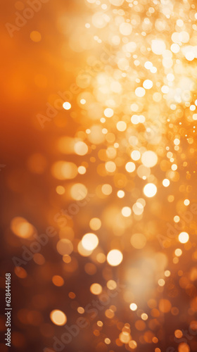 Abstract orange yellow particles sunlight waves. Small golden glitter dots.