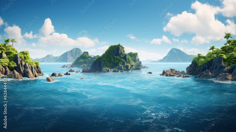 Beautiful island in the middle of the beautiful sea with blue water and sky with clouds