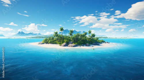 Beautiful island in the middle of the beautiful sea with blue water and sky with clouds
