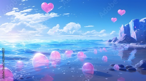 romantic symbol of hearts on the beach