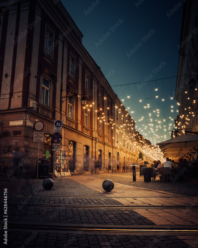 City lights at night street
