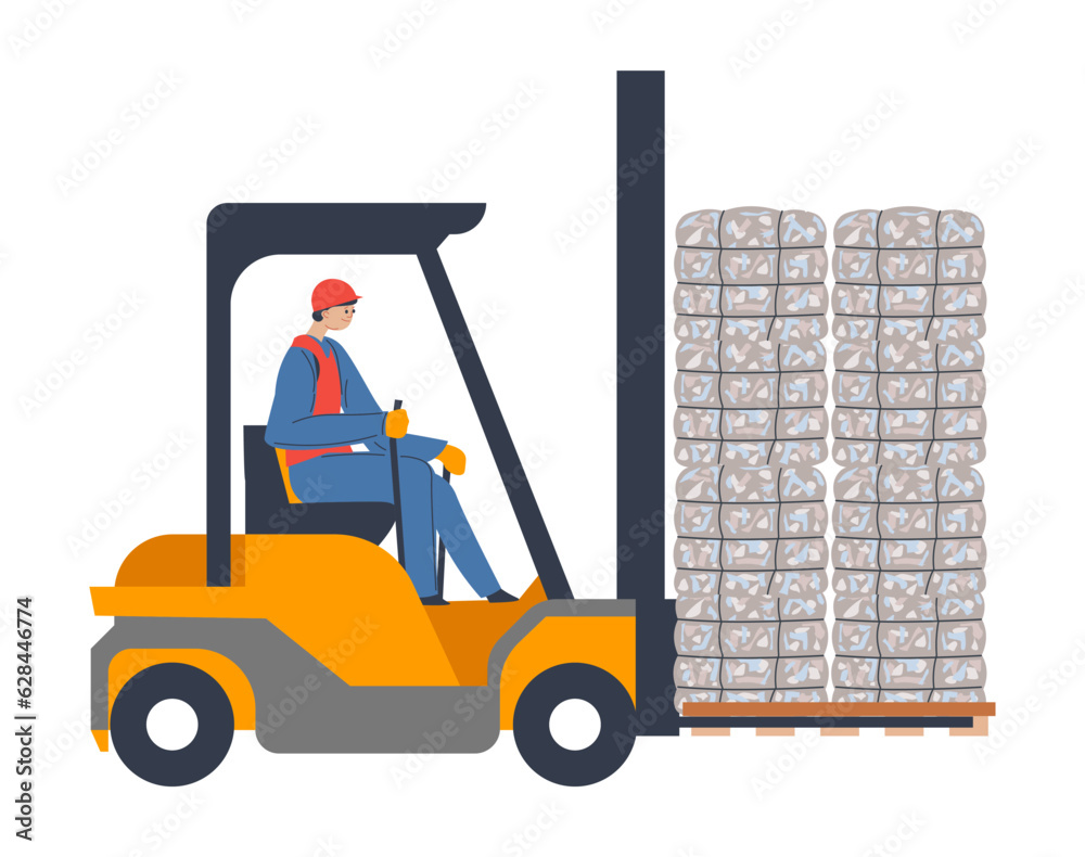 Forklift or loader used for transporting boxes