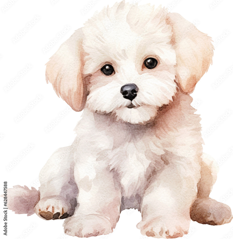 Obraz premium Bichon frise dog watercolour illustration created with Generative AI technology