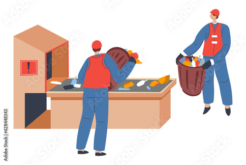 People sorting garbage in recycling factory vector