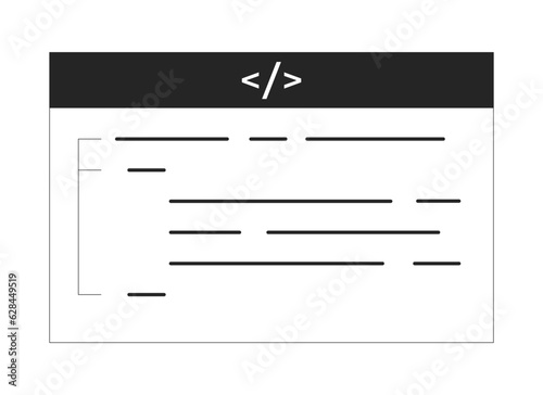 Source code flat monochrome isolated vector object. Web development coding page. Editable black and white line art drawing. Simple outline spot illustration for web graphic design