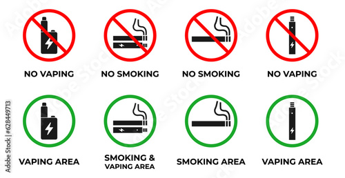 No Smoking No Vaping Combined Sign, Allowed Smoking Allowed Vaping, Printable Stickers, Vector, Isolated on White Background, High-Resolution Design, Ideal for Public Spaces and Health Awareness