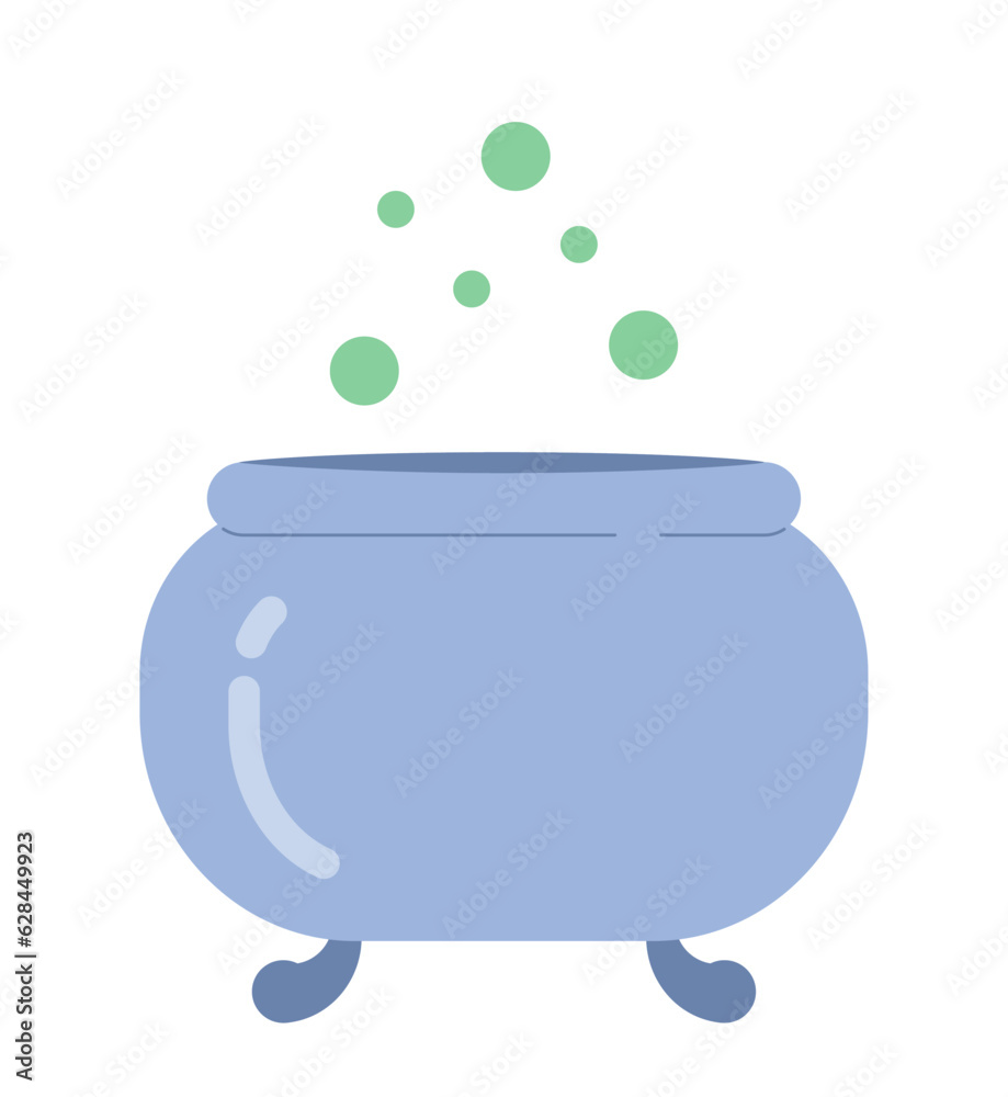 Witches brew in cauldron semi flat colour vector object. Boiling poison with bubbles. Magic cooking. Editable cartoon clip art icon on white background. Simple spot illustration for web graphic design