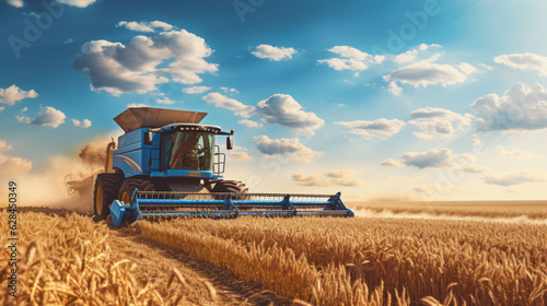 Tractor harvests millet in the field
