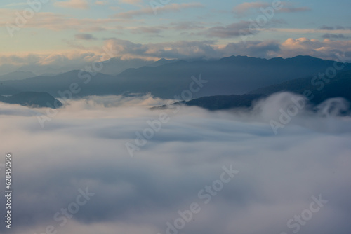 The dynamic sea of clouds is majestic and magnificent. Close up. Awe-Inspiring Views of the White Cloud Sea on the Mountaintop. Taiwan