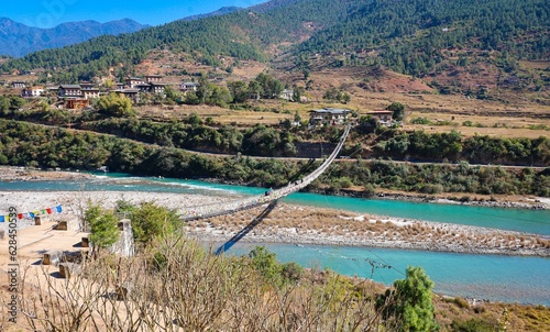 Canvas Print The longest suspension bridge in Bhutan, located in Punakha District over the Ph