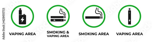 Allowed smoking sign, allowed vaping. Smoking area, vaping area Printable stickers. Vector. Isolated on white background.