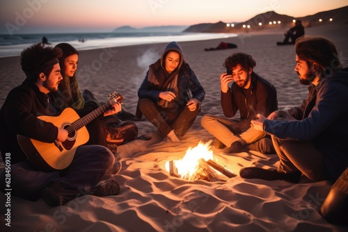 Outdoor Music Gathering  Intense Atmosphere and Melodic Harmony by the Beach