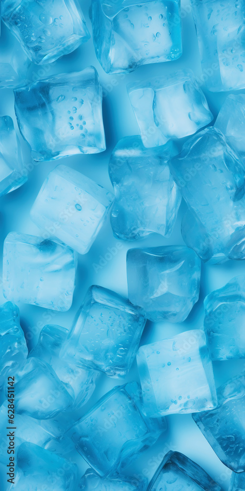 Ice cubes bluish background. Frozen water. Cold fresh concept. Generative AI Ice cubes bluish background. Frozen water. Cold fresh concept. Generative AI