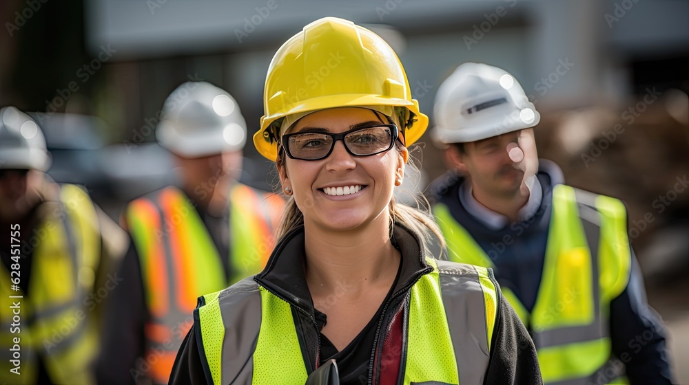 portrait of a female worker in safety gear portrait of a female worker in safety gear