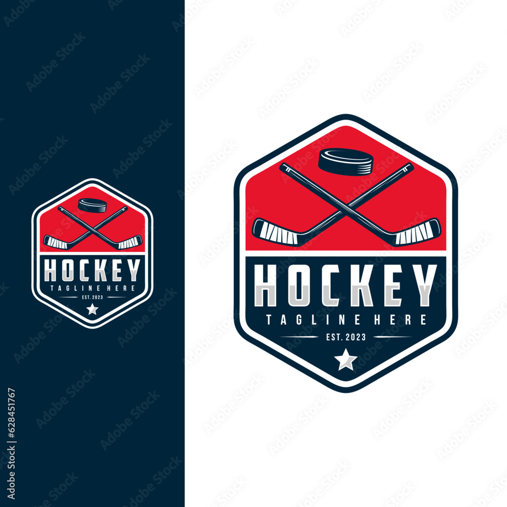 Hockey badge emblem logo. Sports label vector illustration for a hockey club - obrazy, fototapety, plakaty 