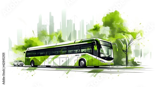 Conceptual sketch demonstrating green transportation, illustrating a city bus. Using public transport to reduce carbon emissions and contribute to environmental sustainability. Generative AI