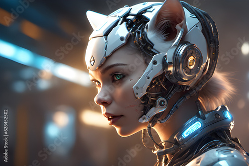 Cat cyborg girl Generative AI