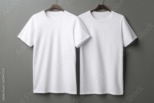 Two White t-shirts with copy space on gray background