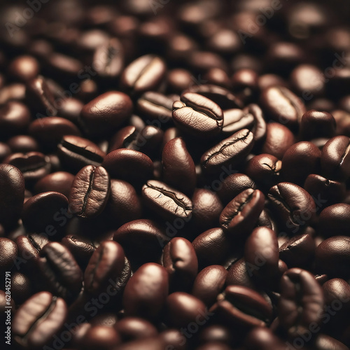 Close up of coffee beans background from top view