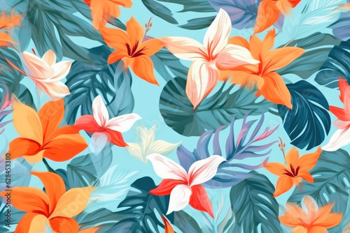 Pastel Paradise  Tropical Leaves and Flowers Pattern