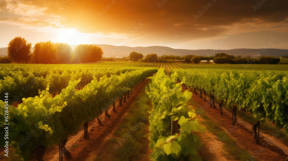 Rustic Charm of a Sunset Vineyard