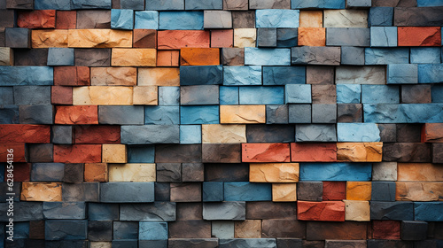 An artistic composition of overlapping brick fragments, forming an abstract pattern with varying hues Generative AI
