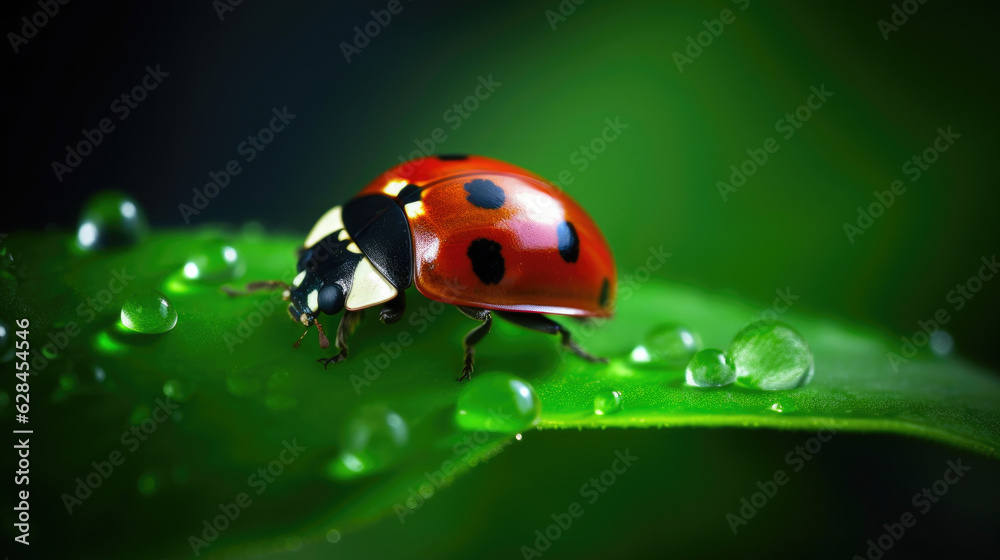 Fototapeta premium Nature's Tiny Wonder: Ladybug on a Leaf