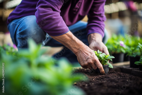 Serene Moments in Gardening  A Vibrant  High-Resolution Photograph of a Focused Gardener 