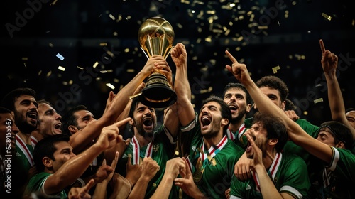  Victorious Basketball Team Celebrating World Cup Triumph. Generative AI.