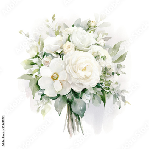 Bouquet of watercolor white roses isolated on white background © innluga