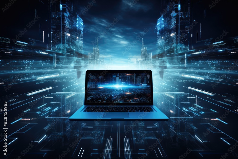 Abstract futuristic background Data Transfer. technology concept. Futuristic cyberspace background. Generative AI