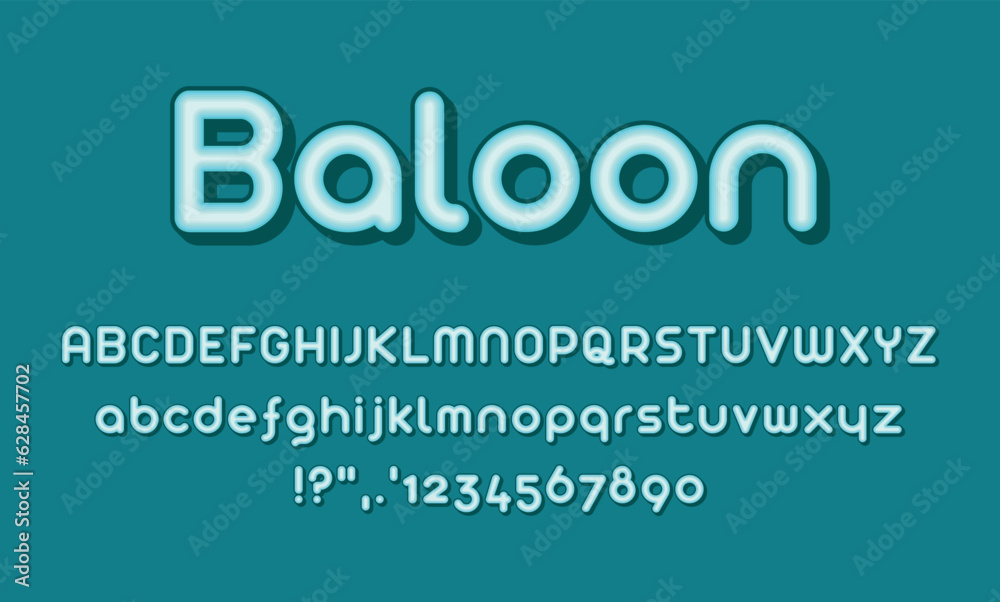 balloon bubble letters font, alphabet design with uppercase, lowercase, numbers, and symbol