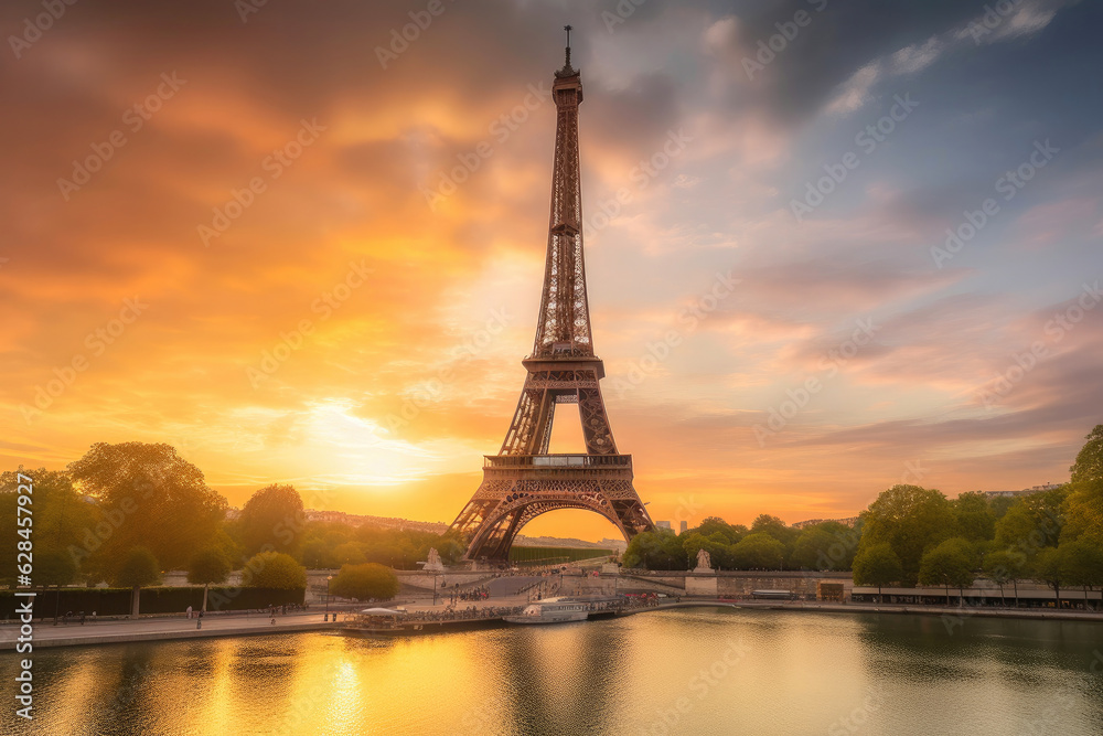 Eiffel Tower's Majestic Silhouette at Sunrise