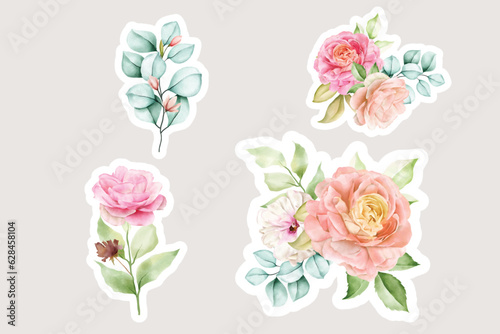 Beautiful vintage pink arrangement watercolor floral sticker illustration © lukasdedi