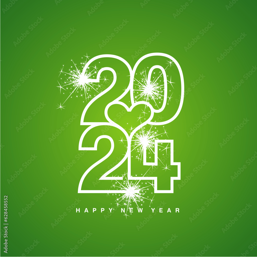 Love 2024 Happy New Year 2024 beautiful white modern line design