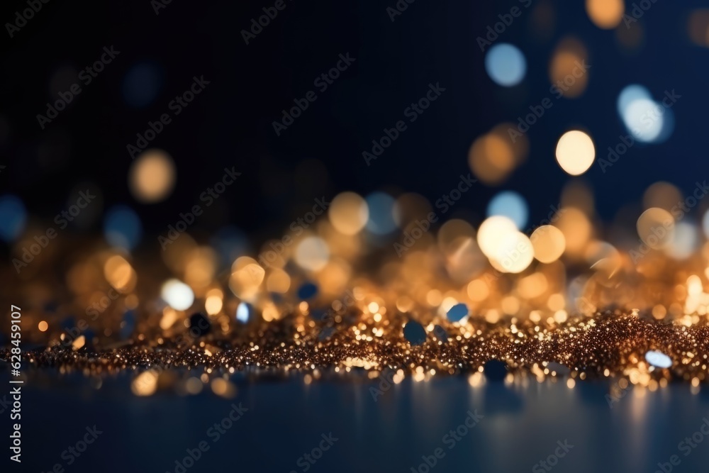 Elegant Holiday Sparkle: Dark Blue & Gold Particles with Christmas Bokeh & Golden Shine Elegant Holiday Sparkle: Dark Blue & Gold Particles with Christmas Bokeh & Golden Shine