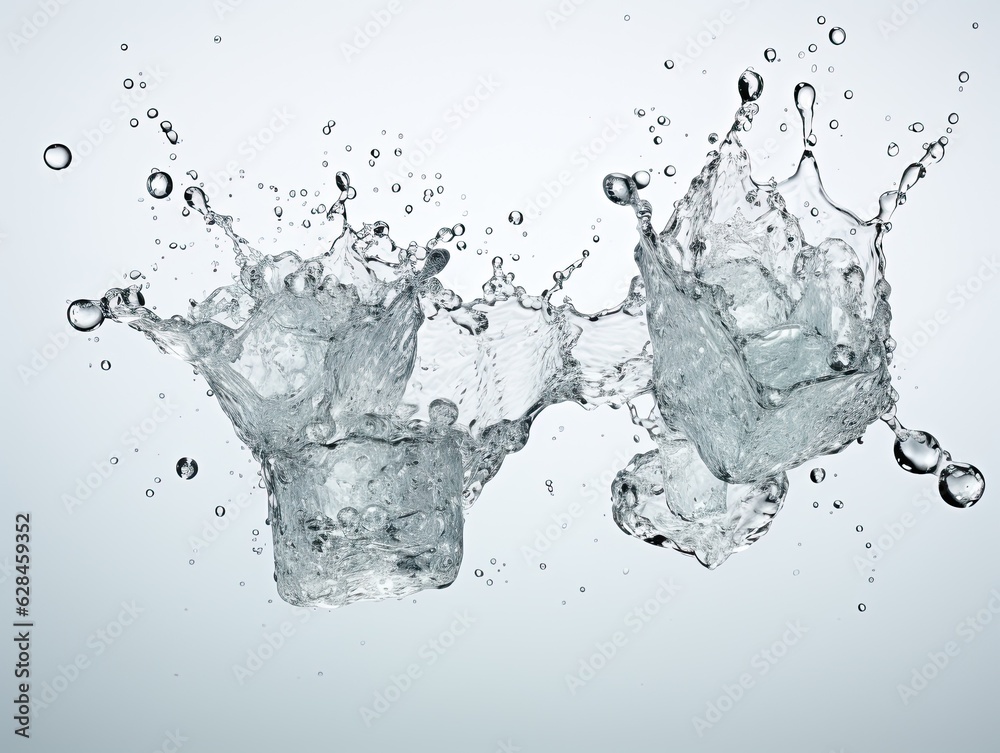 Ice cubes splashing into.the water on clear transparent background, frozen crystals with water drops